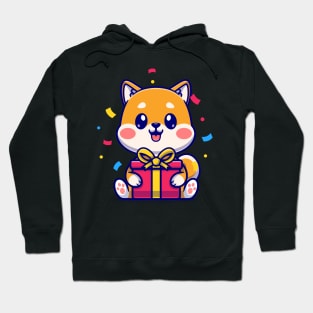 Cute Shiba Inu With Gift Box Cartoon Hoodie